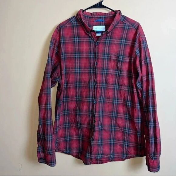 Columbia Red & Gray Plaid Long Sleeve Button Down Flannel Shirt Size XL - Picture 1 of 6